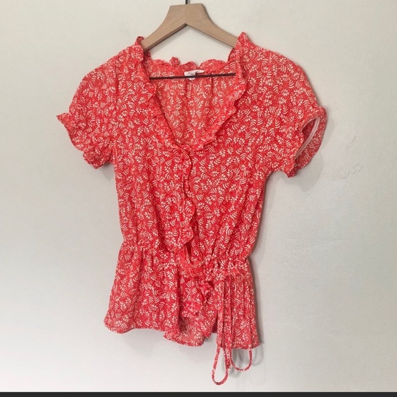 Sienna Sky Ruffle Red/White Sude tie Blouse sizeXS - Picture 2 of 8